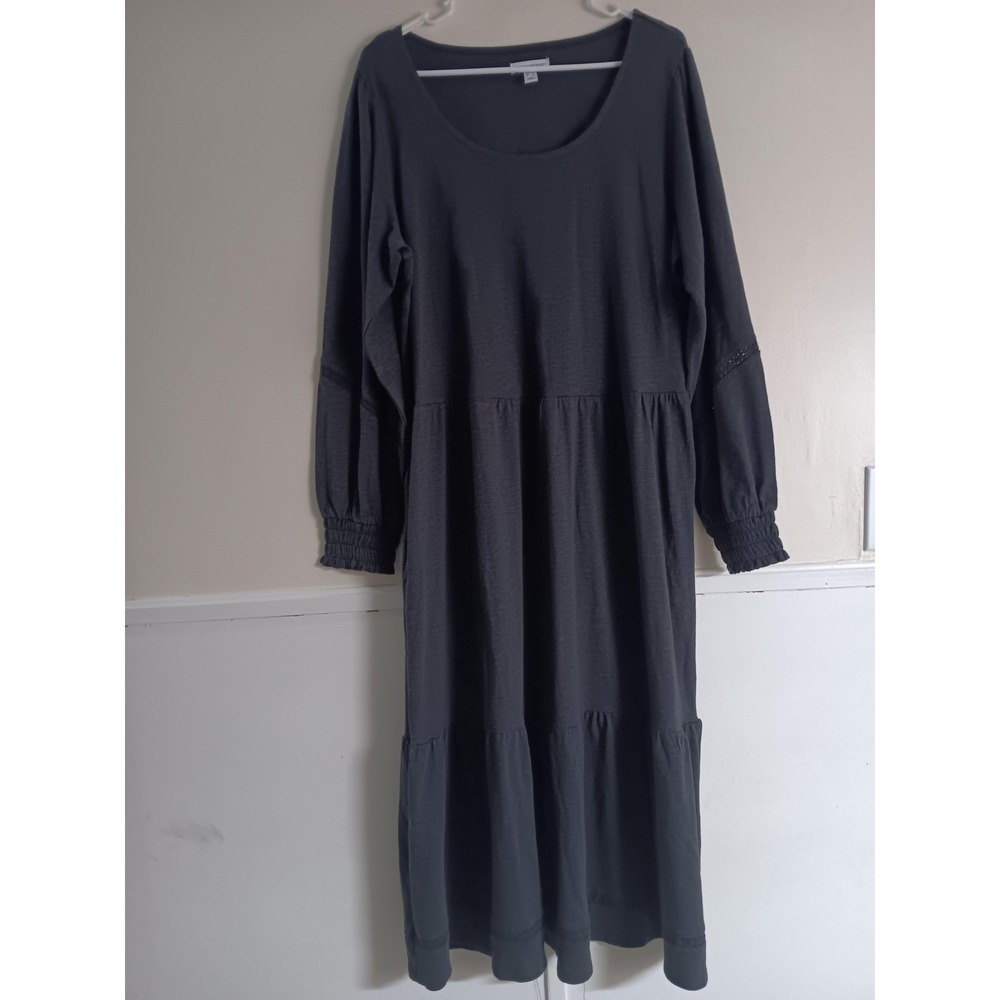 Canyon Retreat Dress Womens L Black Maxi Long Sleeve Smocked Tiered Ruffle